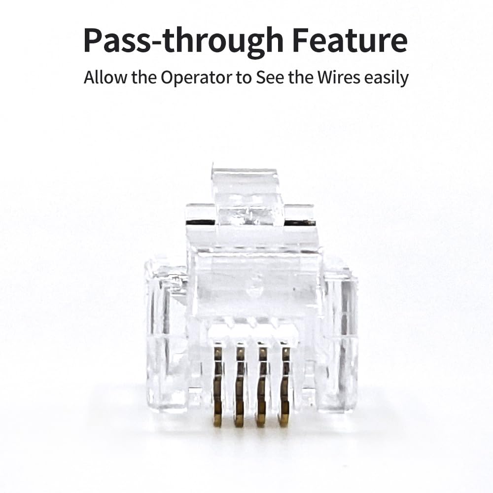 Xanham Rj11 6P4C Pass Through Connectors(100 Pieces Pack) Telephone Line Cable Wire Male Plug, Av00503