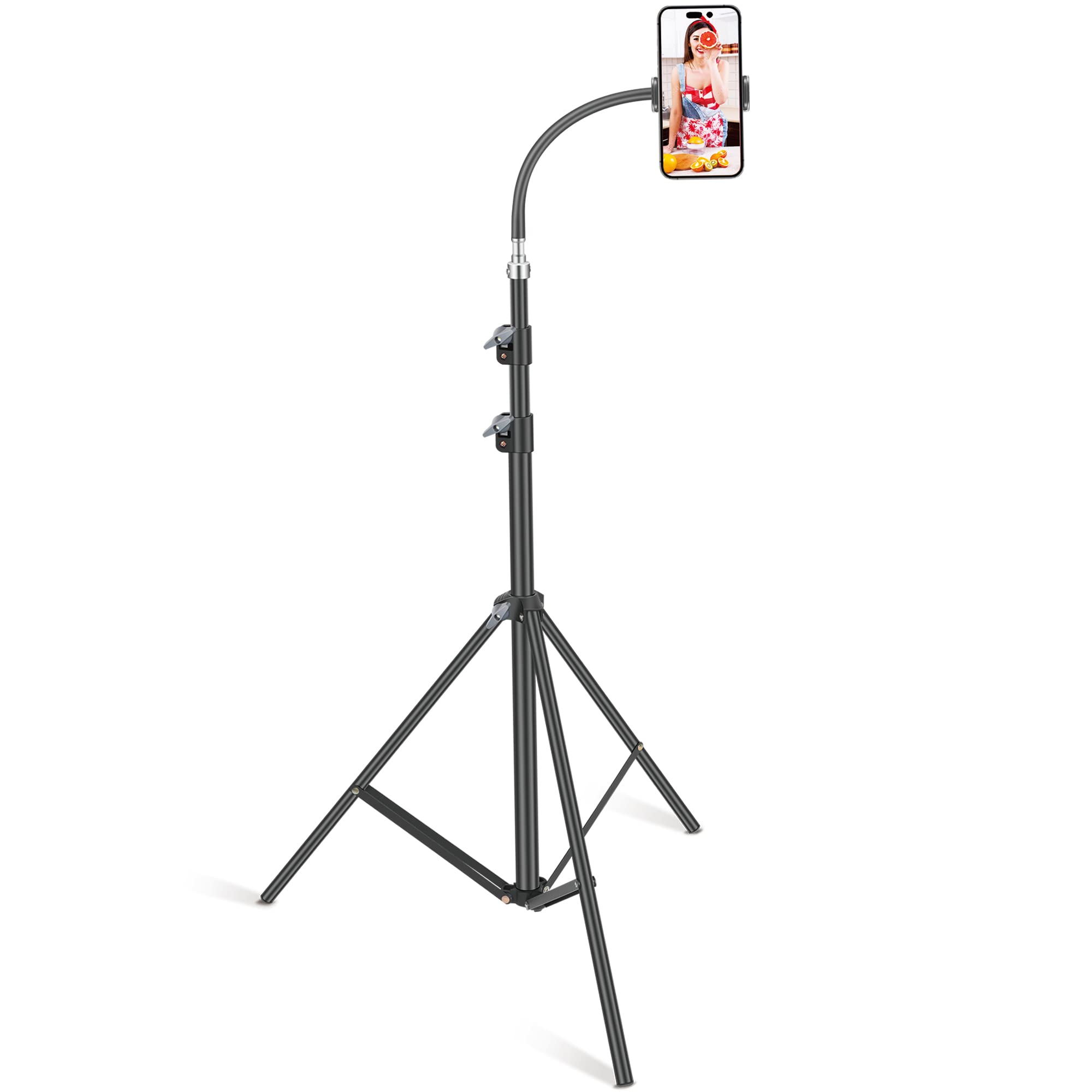HAITENT Phone Floor Tripod Stand,7.2 Feet Retractable Adjustable Gooseneck Cell Phone Tall Tripod Stand for iPhone 12 Pro Max,iP