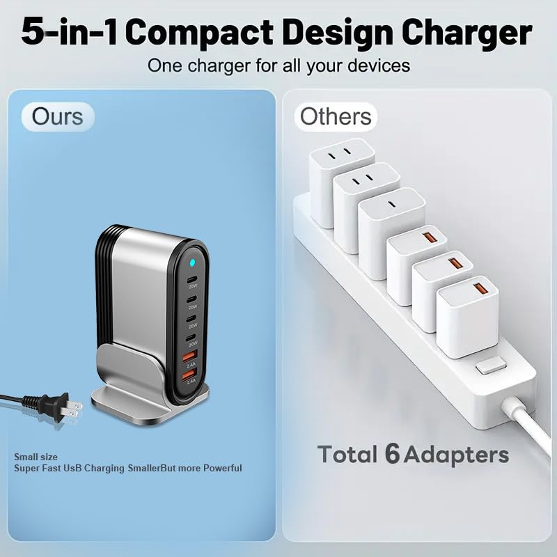 Usb C Charger Quick Charge Station, 4 Usb-C And 2 Usb-A Charging Station Hub Module Cube, Charging Hub Organizer For Iphone, Ipa
