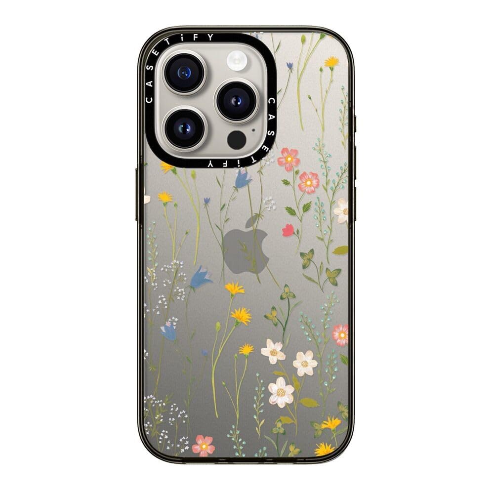 Casetify Compact Iphone 15 Pro Case [2X Military Grade Drop Tested / 4Ft Drop Protection]   Dreamy Floral Pattern   Clear Black