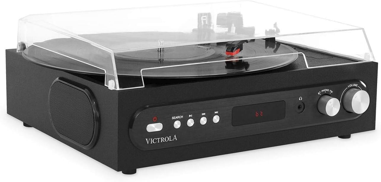Victrola All In 1 Bluetooth Record Player With Built In Speakers And 3 Speed Turntable Mahogany (Vta 65 Blk)