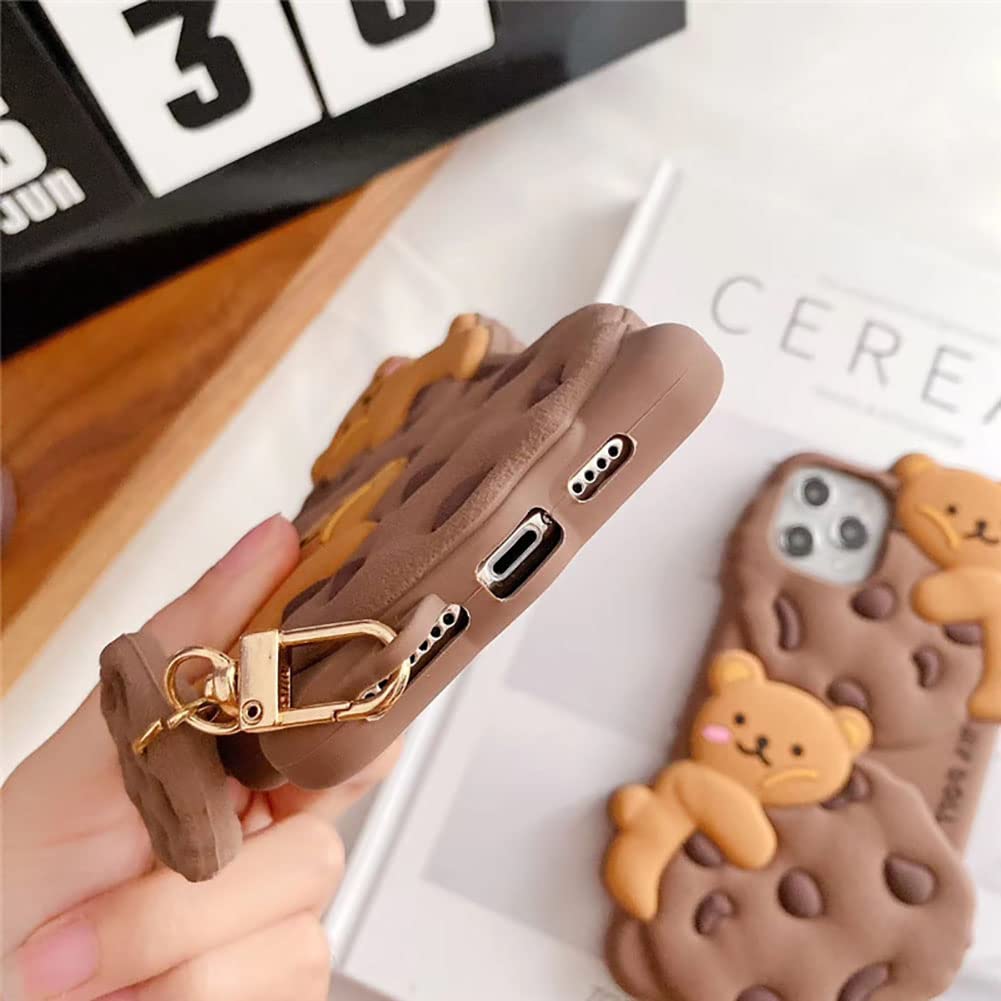 Yatchen For Iphone 13 Pro Case Cookie Bear Kawaii Phone Cases,Cute Iphone 13 Pro Case With Strap Lanyard Keychain 3D Cartoon Bea