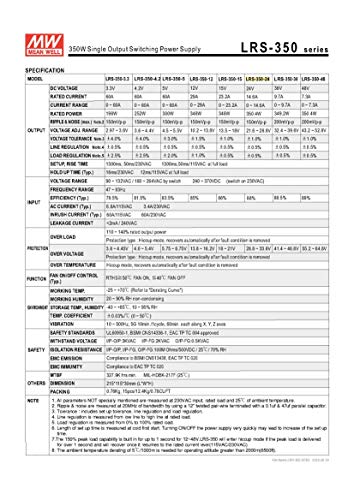 Mean Well Lrs 350 24 350.4W 24V 14.6 Amp Single Output Switchable Power