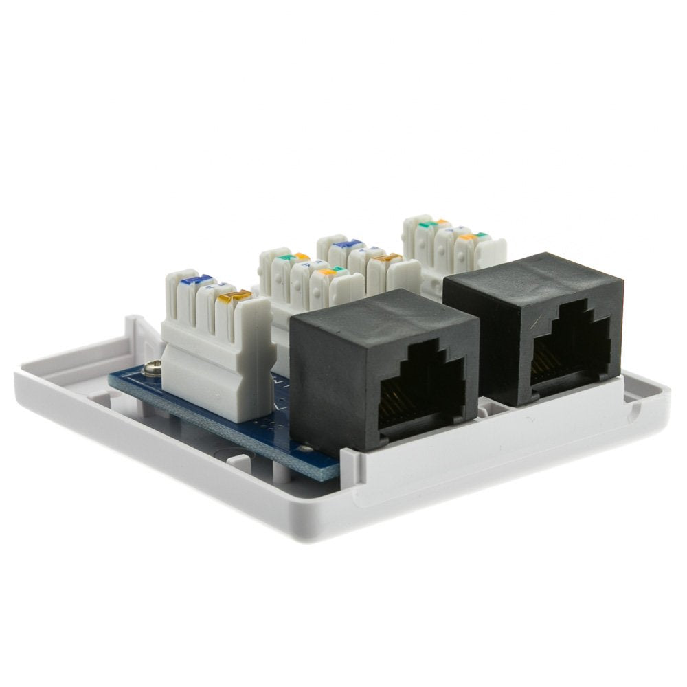 Cablewholesale Cat5E Single Surface Mount Box, 2 Port, Rj45 Unshielded Female Port, White, Adhesive For Wall Mount