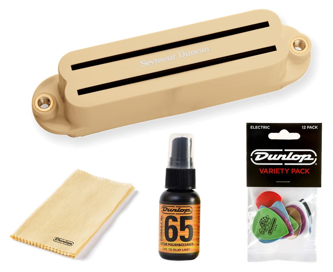 Seymour Duncan Shr 1B Hot Rails Strat Bridge Pickup, Cream   Bundled With Dunlop Pick Pack, Platinum 65 Cleaner Polish, And Poli