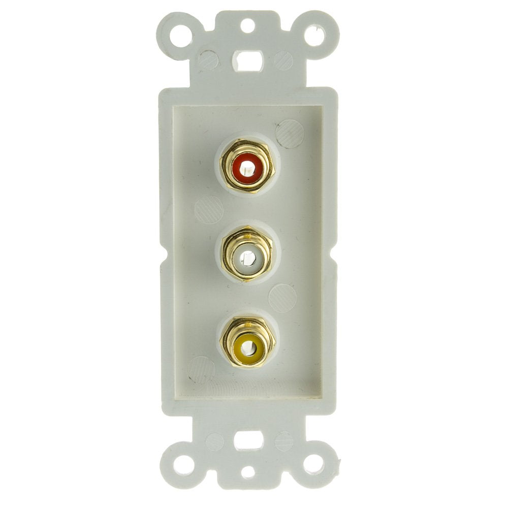 Decora Wall Plate Insert, White, 3 Rca Couplers (Red/White/Yellow), Rca Female