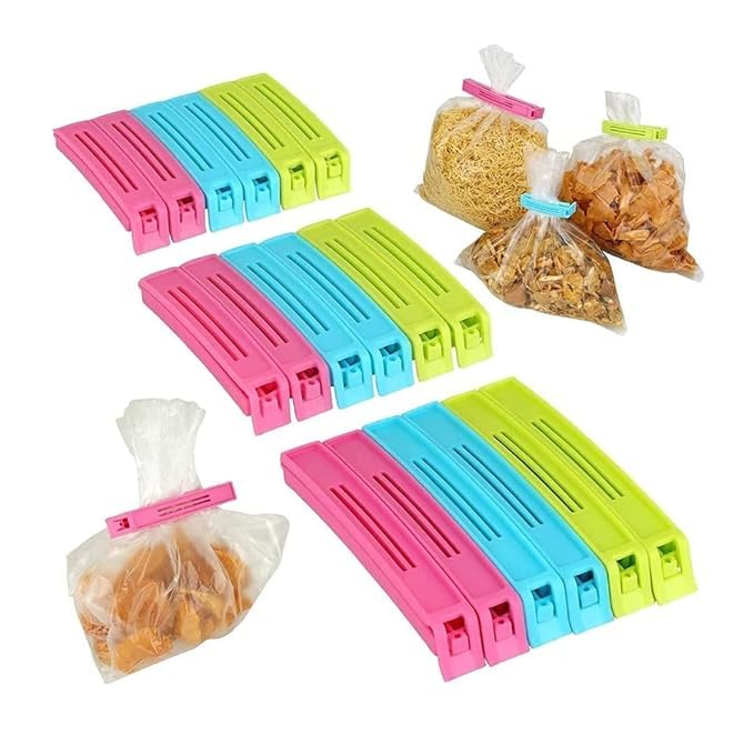 Shrux 18Pc Plastic Food Snack Bag Pouch Clip Sealer for Keeping Food Fresh for Home, Kitchen, Camping|Air Tight Seal Sealing Bag
