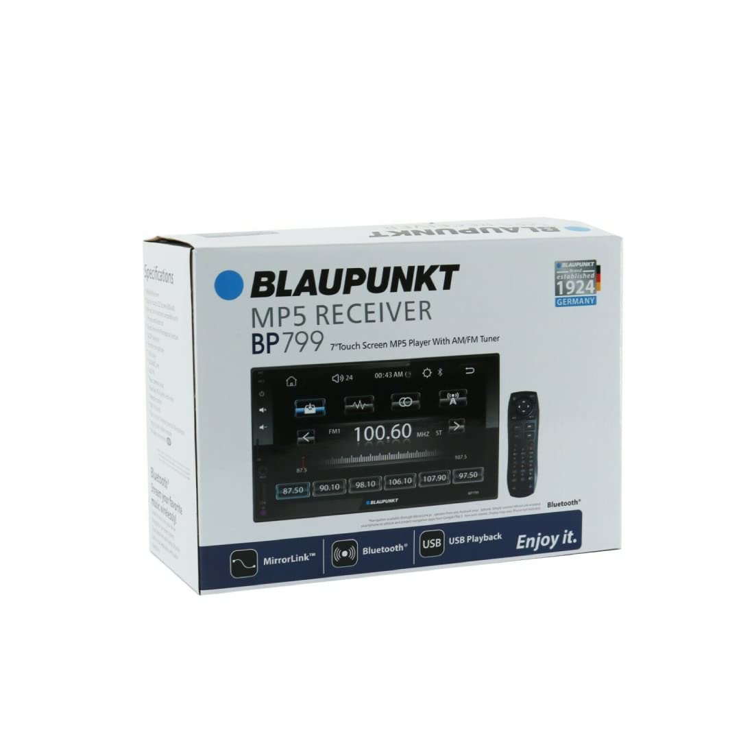 Blaupunkt Denver 6.8'' Double Din Mechless Receiver Compatible With Android Auto And Apple Carplay