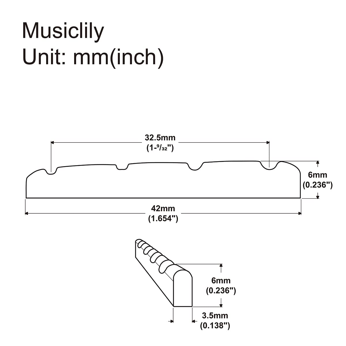 Musiclily Basic Slotted 42Mm Electric Bass Brass Nut For 4 String Precision/Jazz Bass, 42X3.5X6Mm