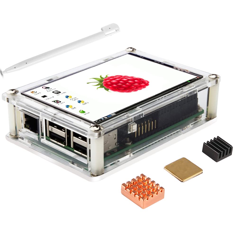 Dorhea For Raspberry Pi Display 3.5 Inch Tft Lcd Screen Kit, 3.5'' 480X320 Resolution Tft Touch Screen Moudle With Protective Case Touch Pen Heatsinks For Raspberry Pi 4 3 B+,Pi 3 B, Pi 2, Pi Zero