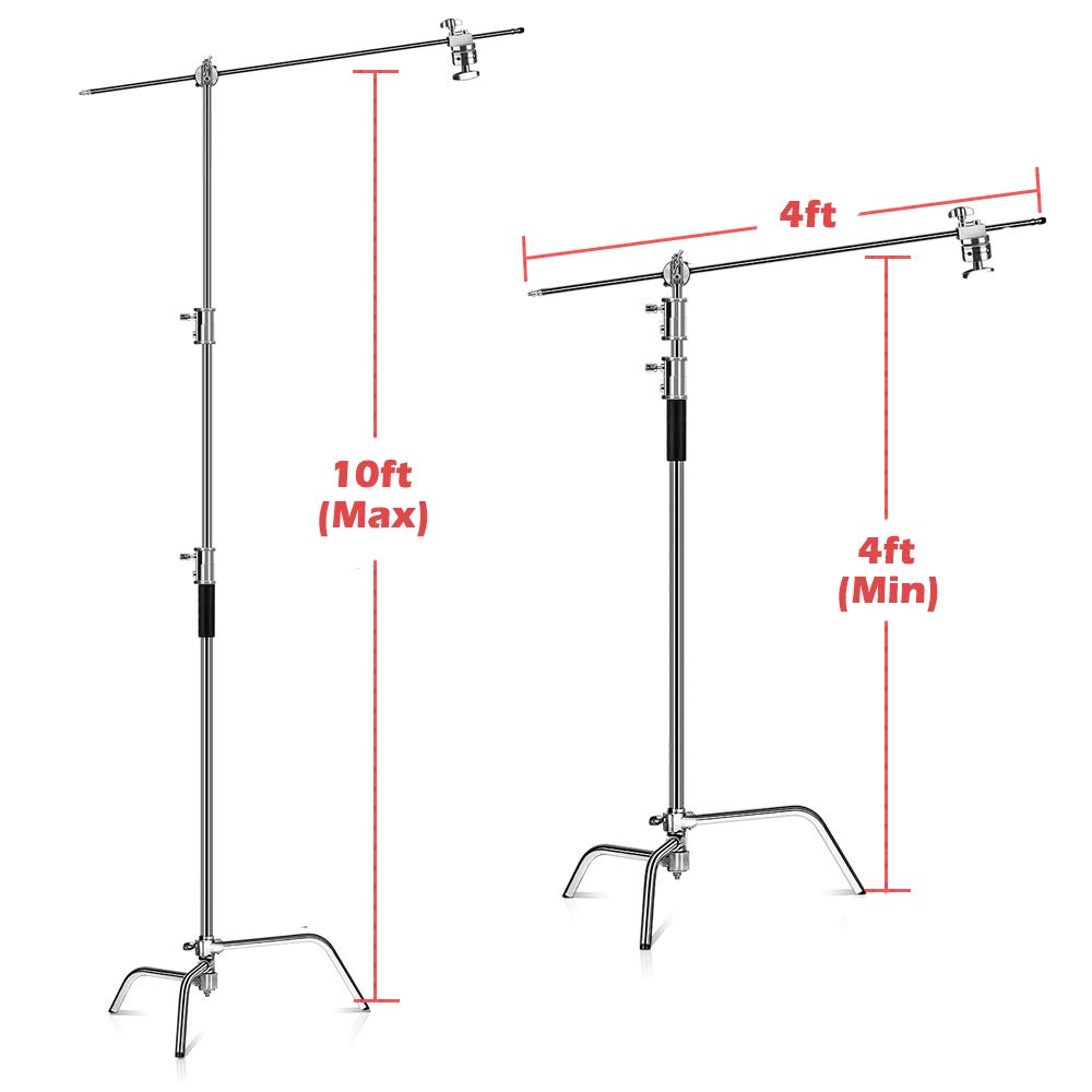 Kshioe Pro C Stand With Boom Arm, Heavy Duty Light Stand For Photography Studio Video Reflector, Monolight, Softbox And Other Eq
