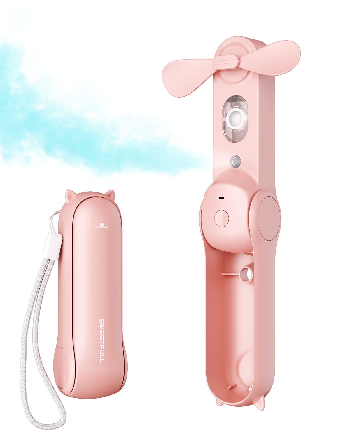 Sweetfull Misting Fan Portable, Handheld Personal Mister Fan, Small Fan Rechargeable, Mini Spray Water Mist Fan, Kids Women Port