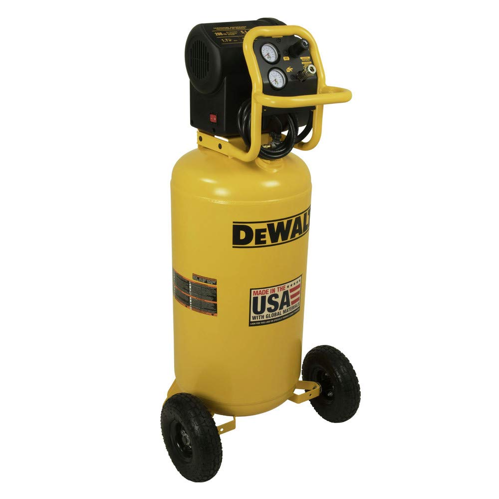 Dewalt 27 Gallon Vertical Air Compressor, Portable 1.7 Hp, Oil Free, Low Volt Easy Start Motor, 78 Dba, 5.1 Scfm At 90 Psi, 6.8