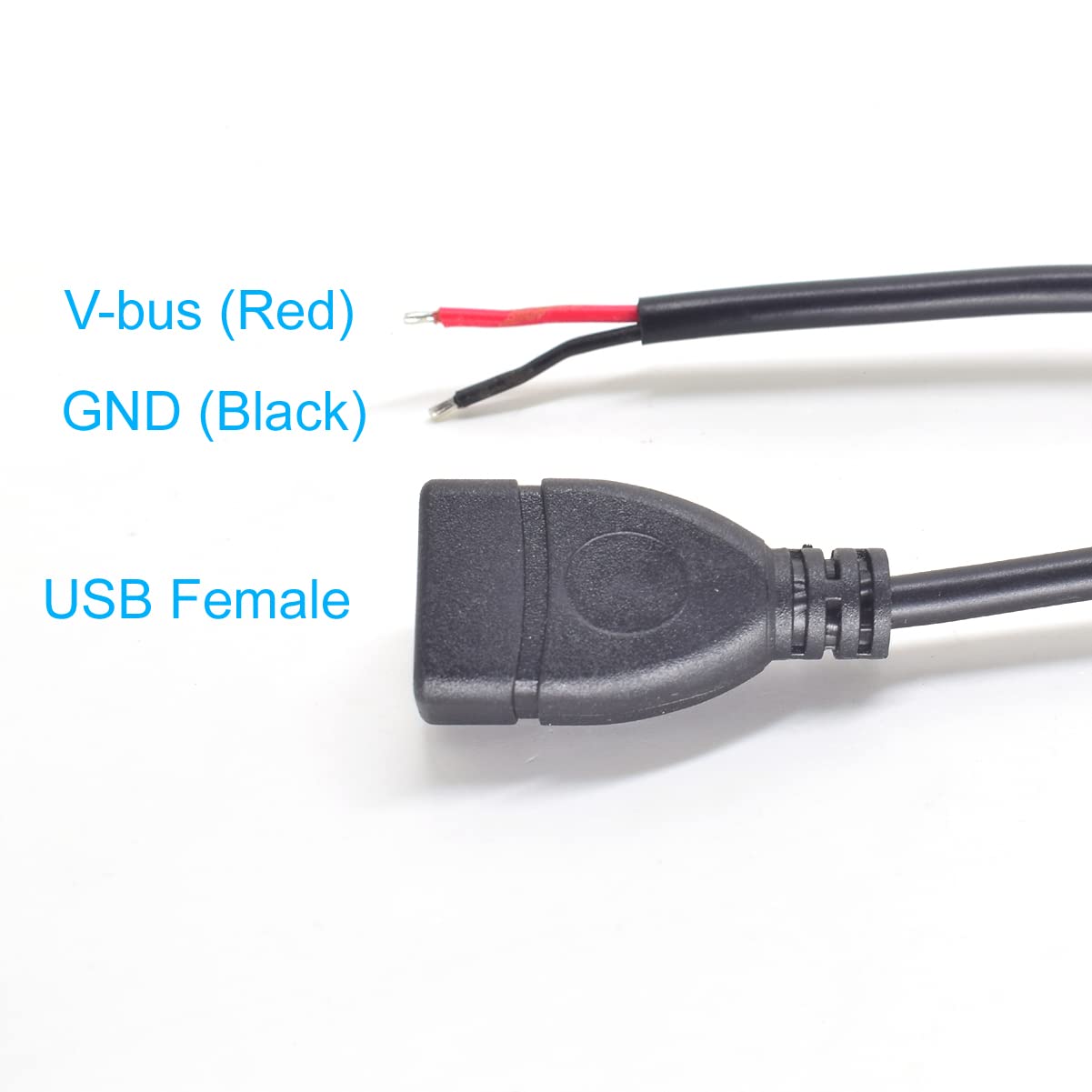 Elnone 2Pcs Usb Pigtail Cable 3.3Ft(1M) Usb 2.0 Female Jack To Open End 2 Wires 20Awg 5V 5A Black Usb Power Cable Diy With 2 Pos