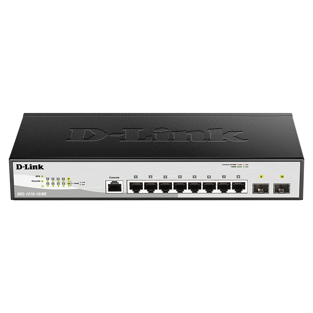 D-Link Fast Ethernet Switch, 8 10 Port Smart Managed Metro w/ 2 Gigabit SFP Ports Layer 2 Network Internet (DGS-1210-10/ME)