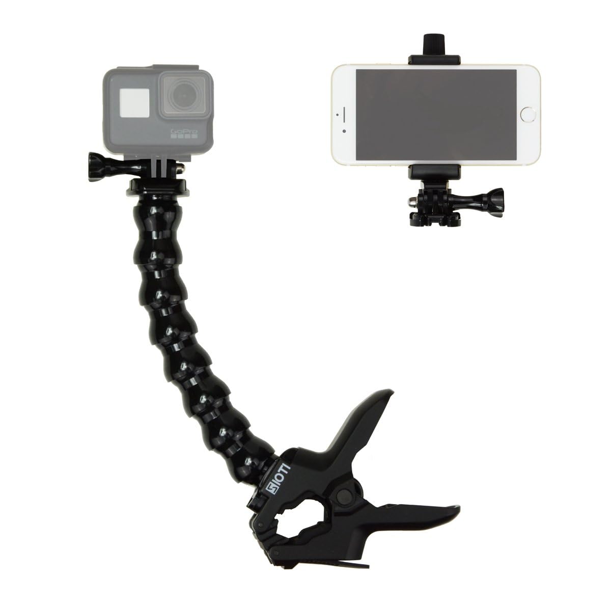 Sioti Jaws Flex Clamp Mount With Adjustable Goose Neck And Cellphone Tripod Adapter Mount Compatible With Go Pro Hero 11, 10, 9, 8, 7, 6, 5, 4, Session,Hero Cameras And Osmo Action Cameras
