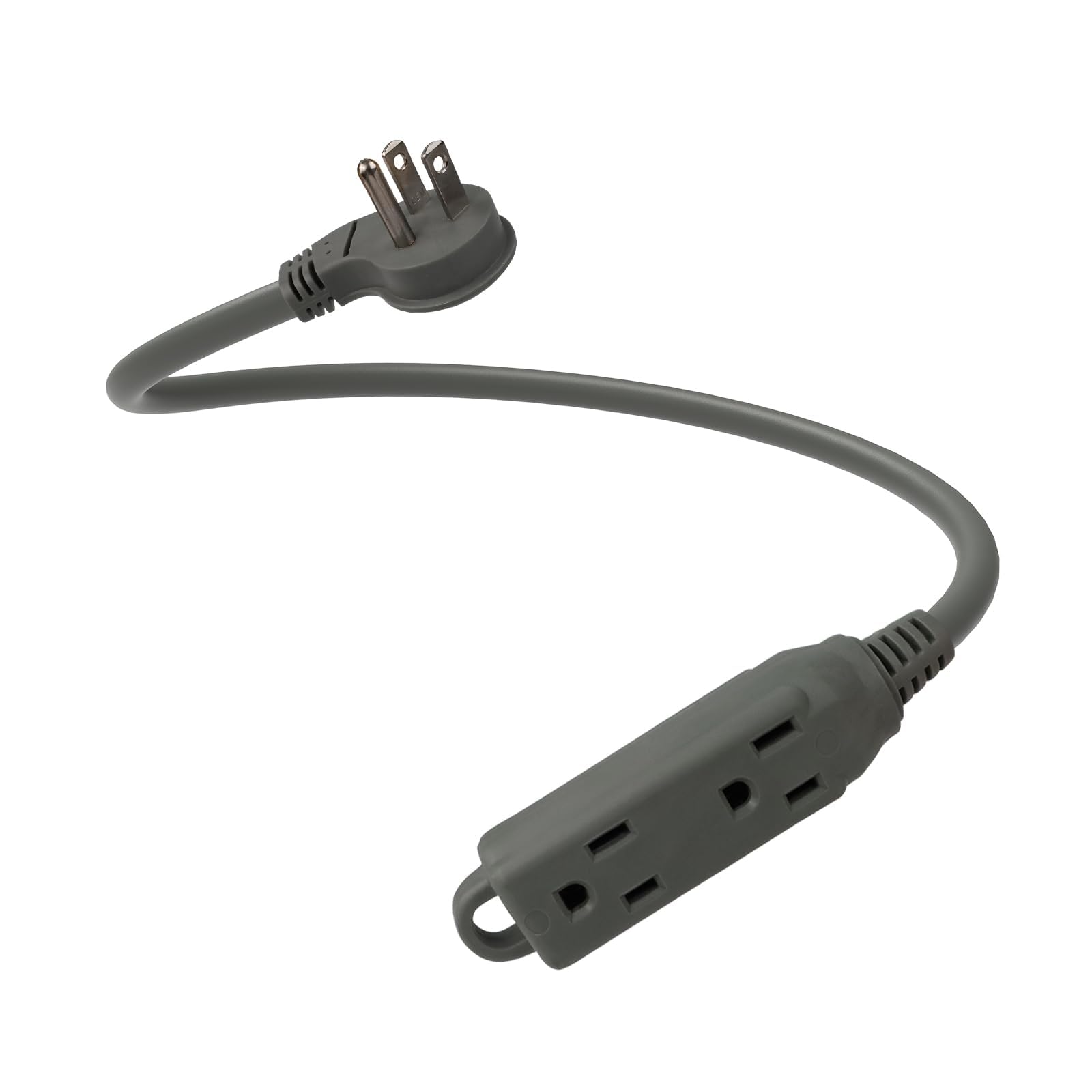 Ep Low Profile 1 Ft Flat Plug Extension Cord   16 Awg 3 Prong Grounded Cable With 3 Outlets, Perfect For Indoor Use, Grey, Ul Li