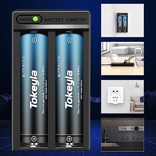 Tokeyla 2 Bay 18650 Rechargeable Battery Charger,Universal Charger For Flashlight Headlamp 3.7Volt Lithium Ion Batteries(4Pcs Bu