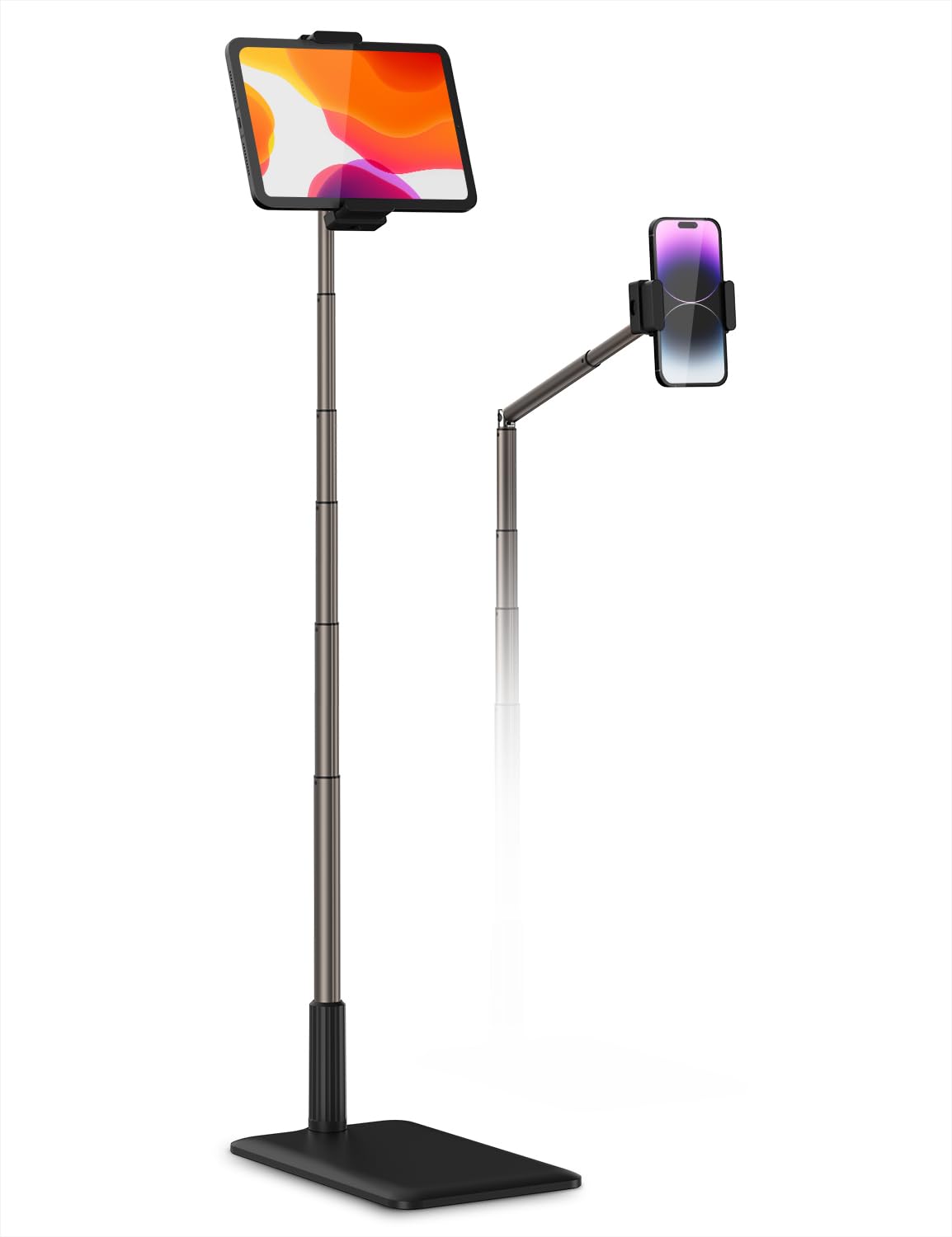 Viozon Tablet Floor Stand Flexible Long Arm Tablet&Phone Holder,360� Angle Adjustable,Aluminum Alloy,Bedside,Sofaside,Desk,Compatible with iPad,Kindle, iPhone 16 15 Plus/Pro Max (3.5'' 11'') Black