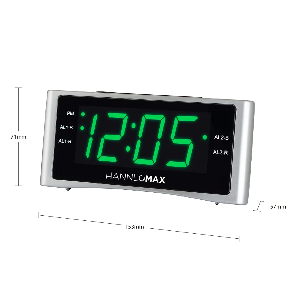 Hannlomax Hx 148Cr Alarm Clock Radio, Pll Fm Radio, Dual Alarm, 1.4'' Green Led Display, Usb Port For 2.1A Charging, Ac Power On