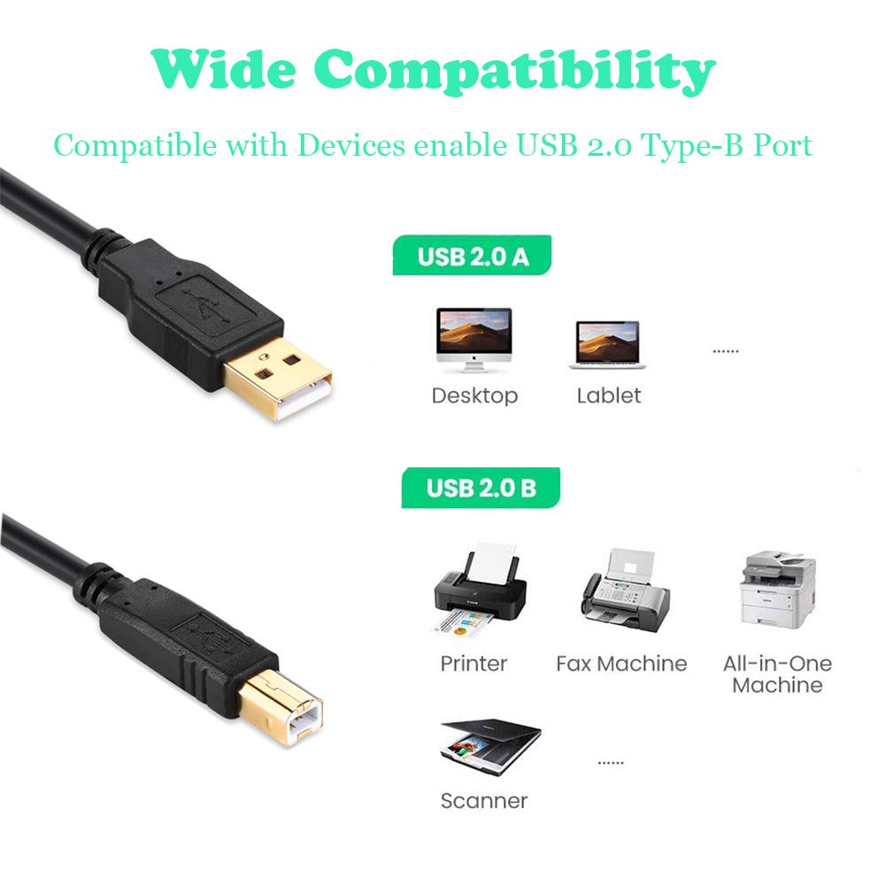 XBOHJOE USB Printer Cable USB 2.0 Type A Male to B Male Printer Scanner ...