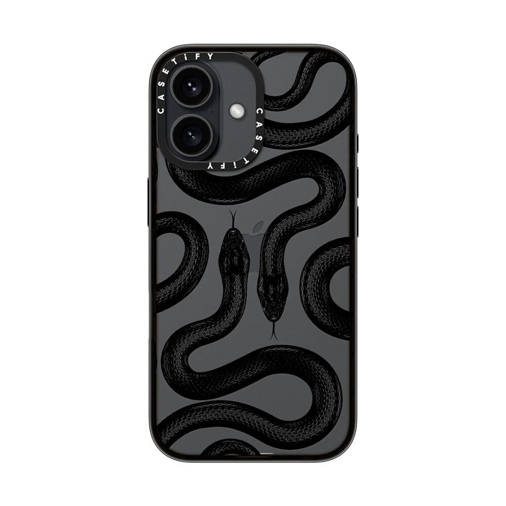 Casetify Compact Case For Iphone 16 [Lightweight / 4 Ft. 2X Military Grade Drop Protection/Slim]   Black Kingsnake   Clear Black