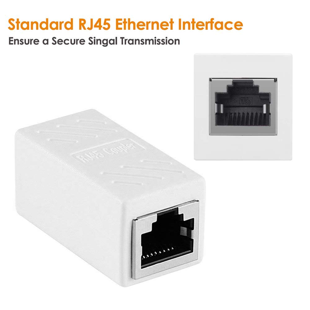Pluspoe Rj45 Network Coupler, 2 Pack Ethernet In Line Lan Connector Plugs For Cat5 Cat5E Cat6E Cat7 Cable Extender Female To Female (White)
