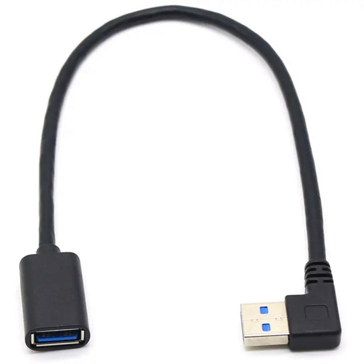 Alinna Usb 3.0 Extension Cable, 90 Degree Left Angle Black Usb 3.0 Male To Female Extender Cord For Computer, Tablet, Television, Projector, Printer, Flash Drive, Usb Keyboard, Gamepad 30Cm