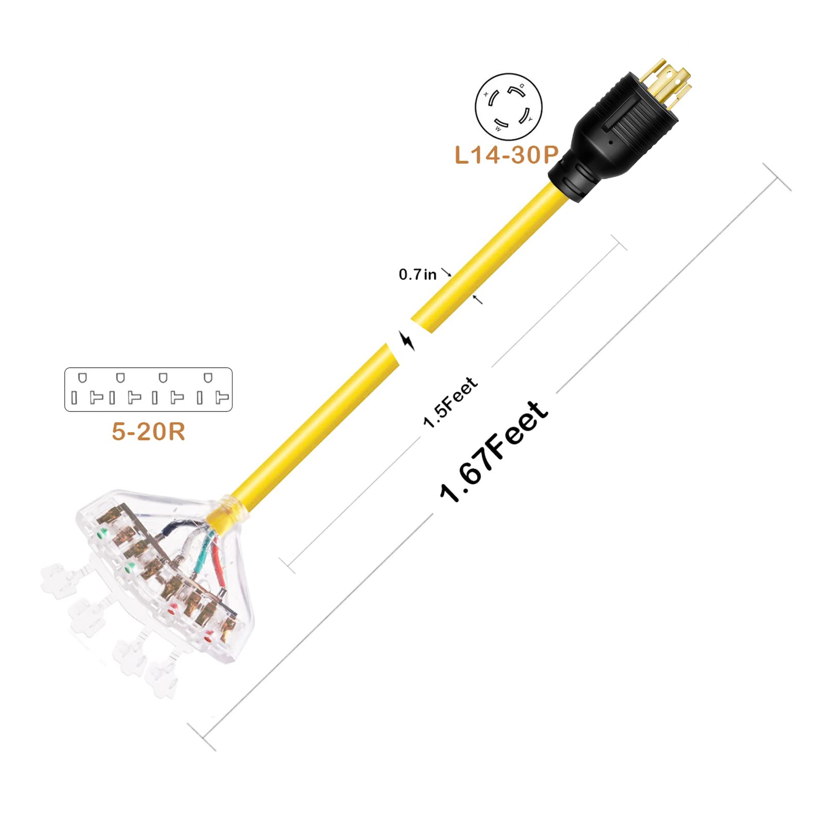 30 Amp To 20 Amp Adapter 110 Rv Distribution Locking Cord Nema 14 30P Male To 4X 5 20R 1.5 Ft Household Outlet Female With Dust