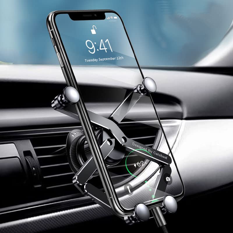 Oatsbasf Car Phone Mount, Hands Free Phone Holder, Gravity Air Vent Car Mount, Suitable For Mobile Phones Under 7 Inches (X01-Bl