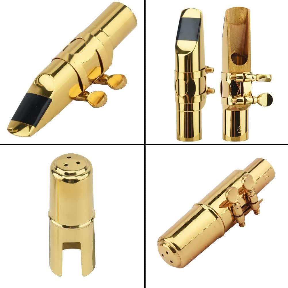 Alto Sax Saxophone Mouthpiece W/Cap & Ligatures, Brass Metal Eb Alto Sax Mouthpieces 5C For Saxophone Professionals And Beginner