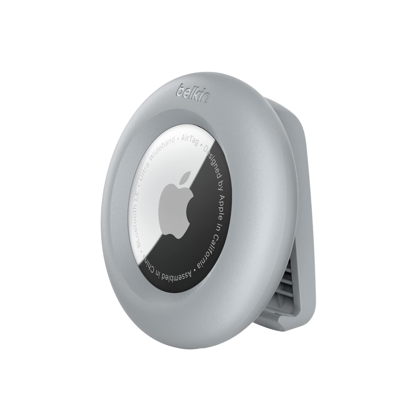 Belkin Apple AirTag Secure Holder with Clip   AirTag Holder   Durable Scratch Resistant AirTag Case   Apple Air Tag Case with Spring Loaded Clip   Attach to Backpack, Clothing, & Luggage   Light Gray