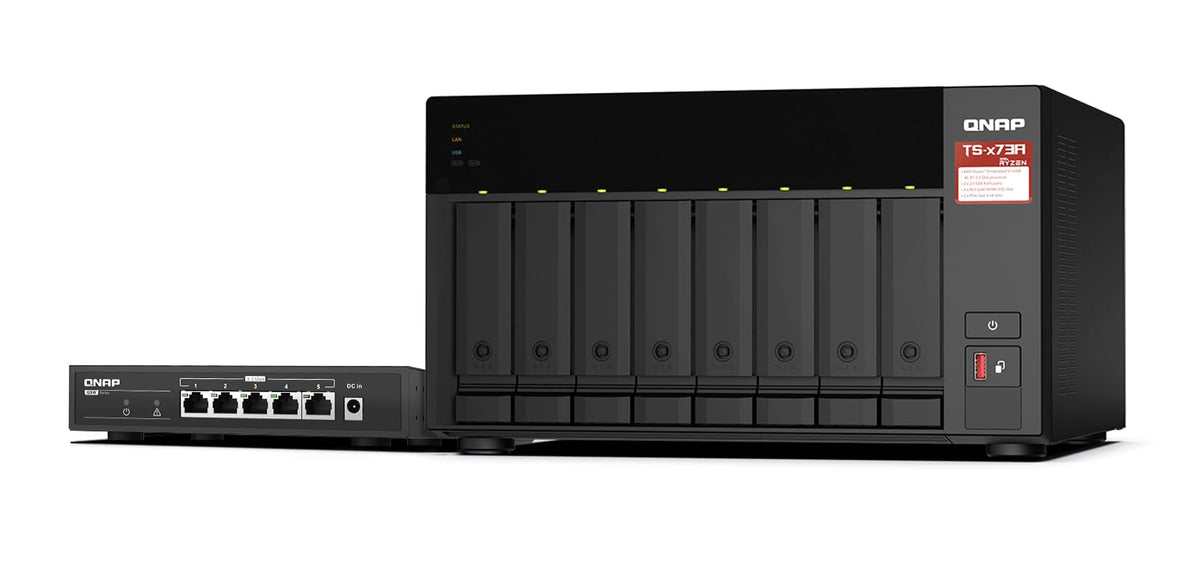 Qnap Ts-873A 8-Bay Amd Ryzen Quad-Core 2.5Gbe Nas With Qsw-1105-5T 5-Port 2.5Gbe Unmanaged Switch