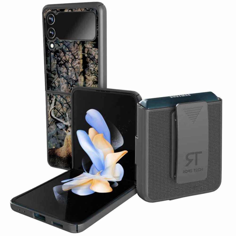 Rome Tech Belt Clip Phone Case For Samsung Galaxy Z Flip 4 5G   Slim Heavy Duty Rugged Slide Hip Holster Cover Compatible With Galaxy Z Flip4 5G   Camo Deer