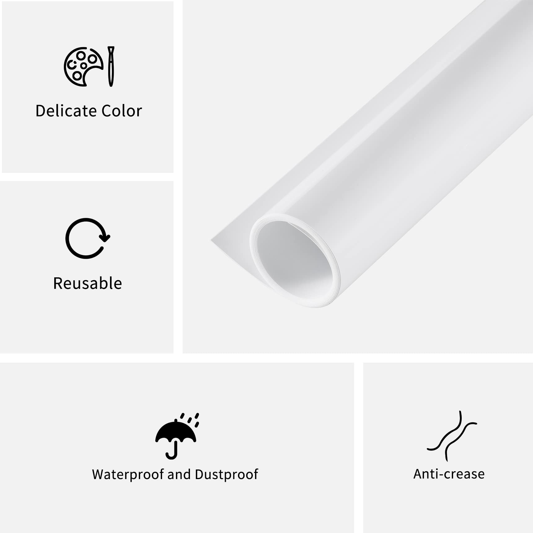 Meking White Pvc Backdrop, 23.6''X51'' Photography Backdrop Matte & Reflective Pvc Background Dual Side Vinyl Backdrop For Produ