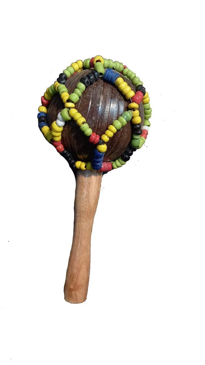 JAPS BIZ Handmade Coconut Shell Maracas Indian Folk Musical Instrument with Beads and Handle  Hand Percussion Musical Instrumen