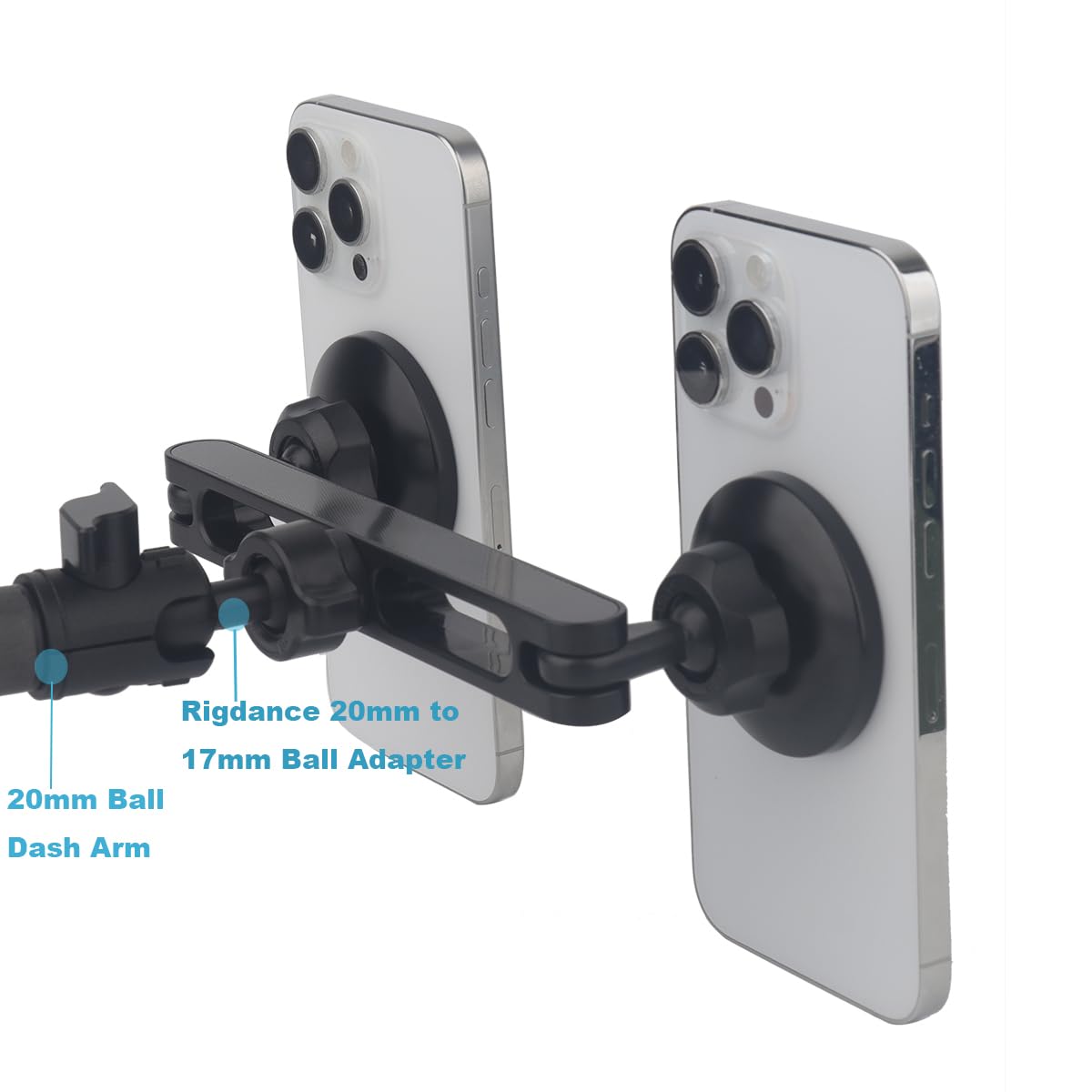 Rigdance Dual 17Mm Ball Mount Splitter Adapter For Phone, 17Mm Ball Mount Extension 1 To 2 Joint Head Connector Base, With Ball