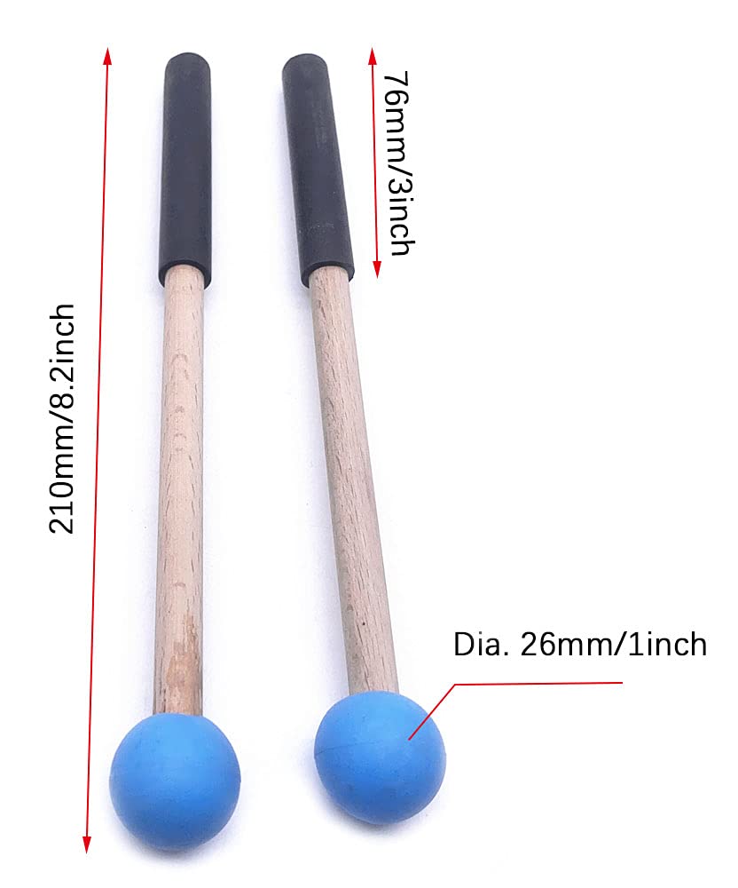 Jiayouy 8 Inch Rubber Head Percussion Mallets Sticks For Tongue Drum, Xylophone,Glockenspiel, Woodblock, Bell Pack Of 2 Blue