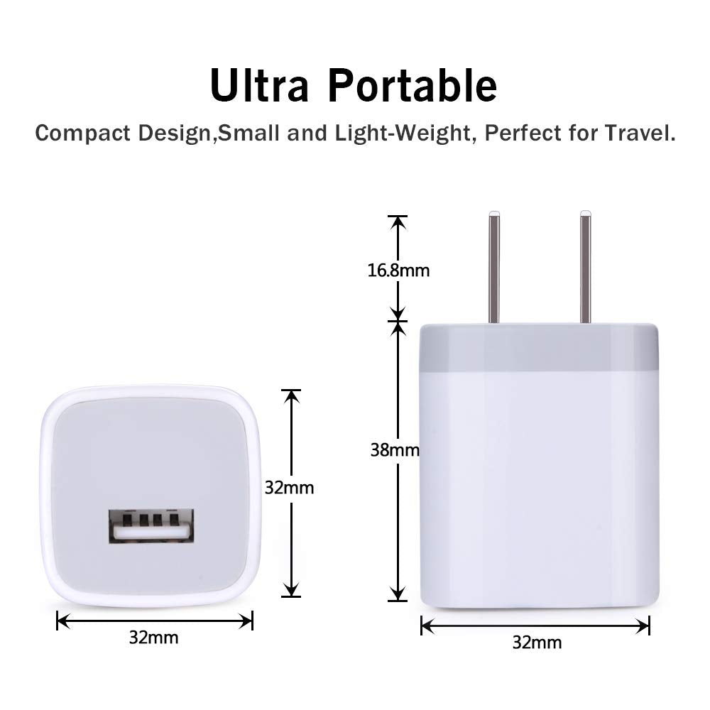 Single Port Usb Wall Charger, Gigreen 1A/5V Power Adapter 5 Pack Charging Block Cube Plug Box Compatible Phone X/8/7/Xs/Xr/6S/5/
