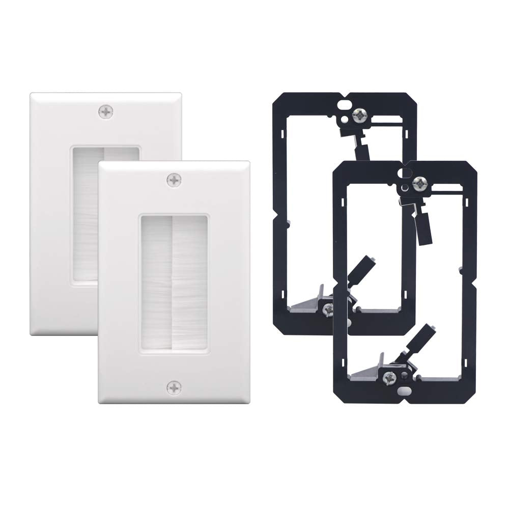 Vce Wall Plate Cable Pass Through With Bracket, Ul Listed Decorator Cover For Low Voltage Cables   White, 2 Pack
