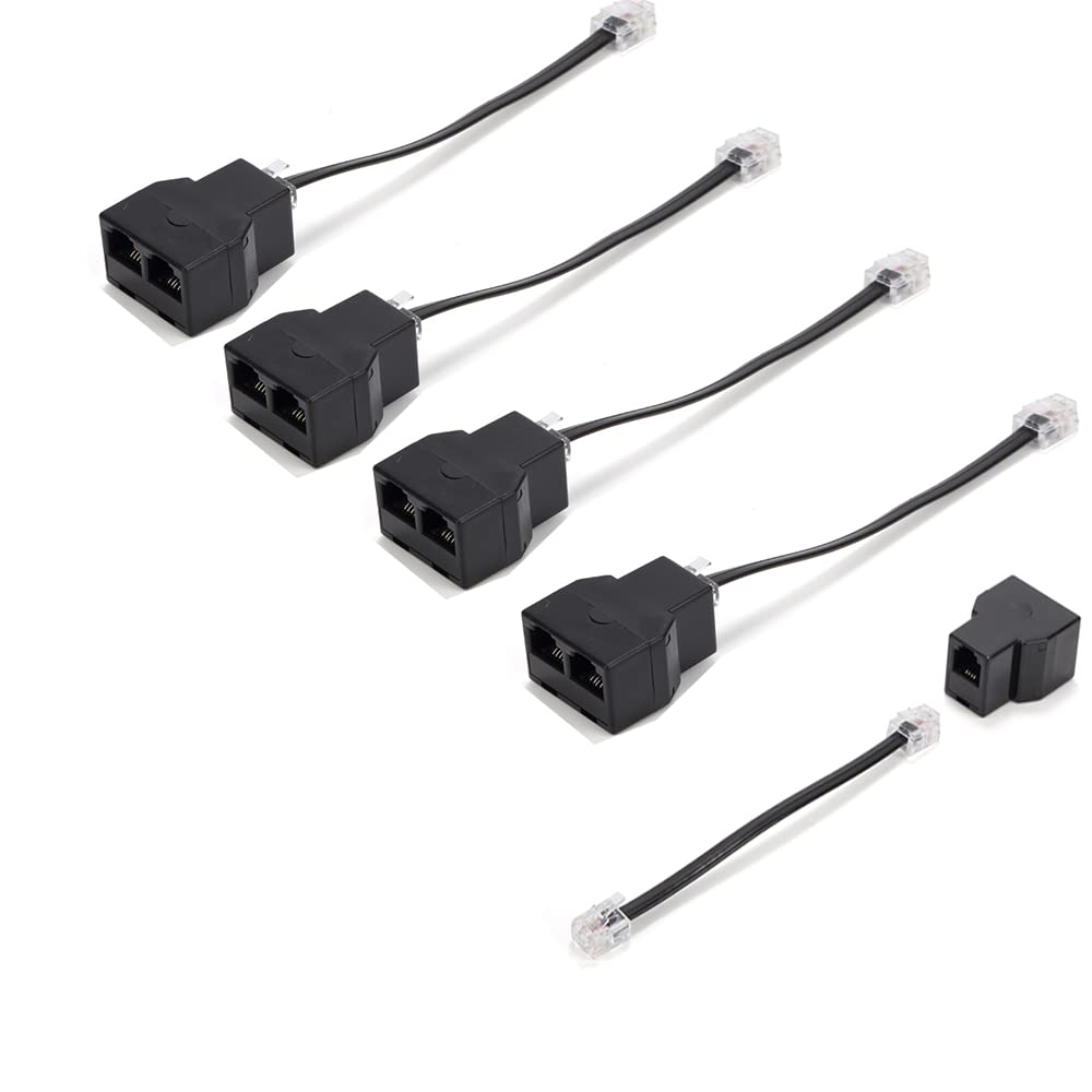 Vthahaby Phone Line Splitter,Telephone Splitter,With Rj11 6P4C Plugs,Suitable For Telephone,Fax Machine,Black (Black 5Pack)