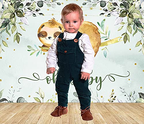 Ticuenicoa 5X3Ft Sloth Baby Shower Backdrop Oh Baby Backdrops For Babyshower Party Green Leaves Jungle Animals Photo Background
