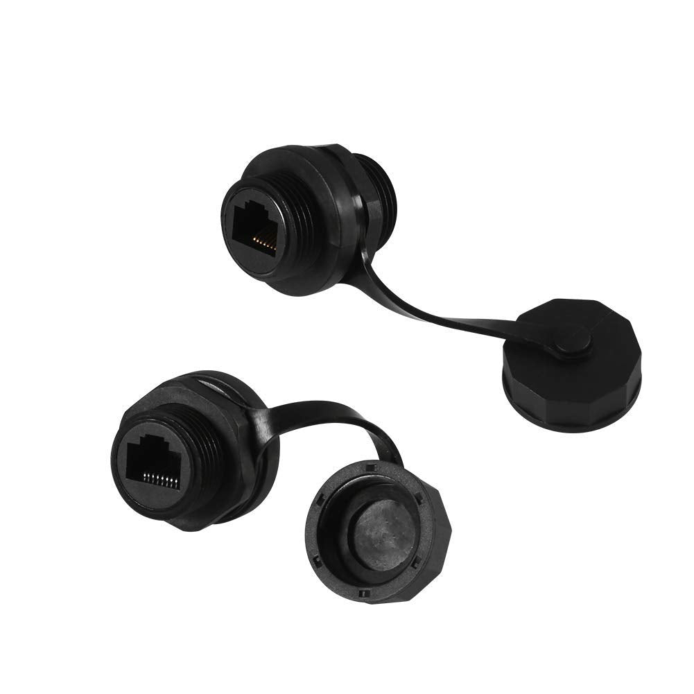 Umlife 2Pcs Rj45 Ethernet Lan Cable Connector Cat6 Shielded Industrial Panel Mount Bulkhead Feed Thru Coupler With Waterproof Ip67 Dustproof Cap Outdoor Industrial Standard