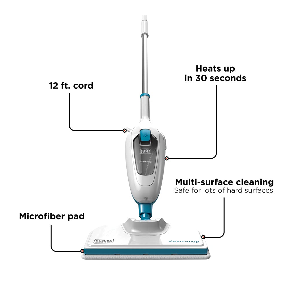 BLACK+DECKER Steam Mop HSM13E1 - White, Efficient Cleaning Tool for Home Use
