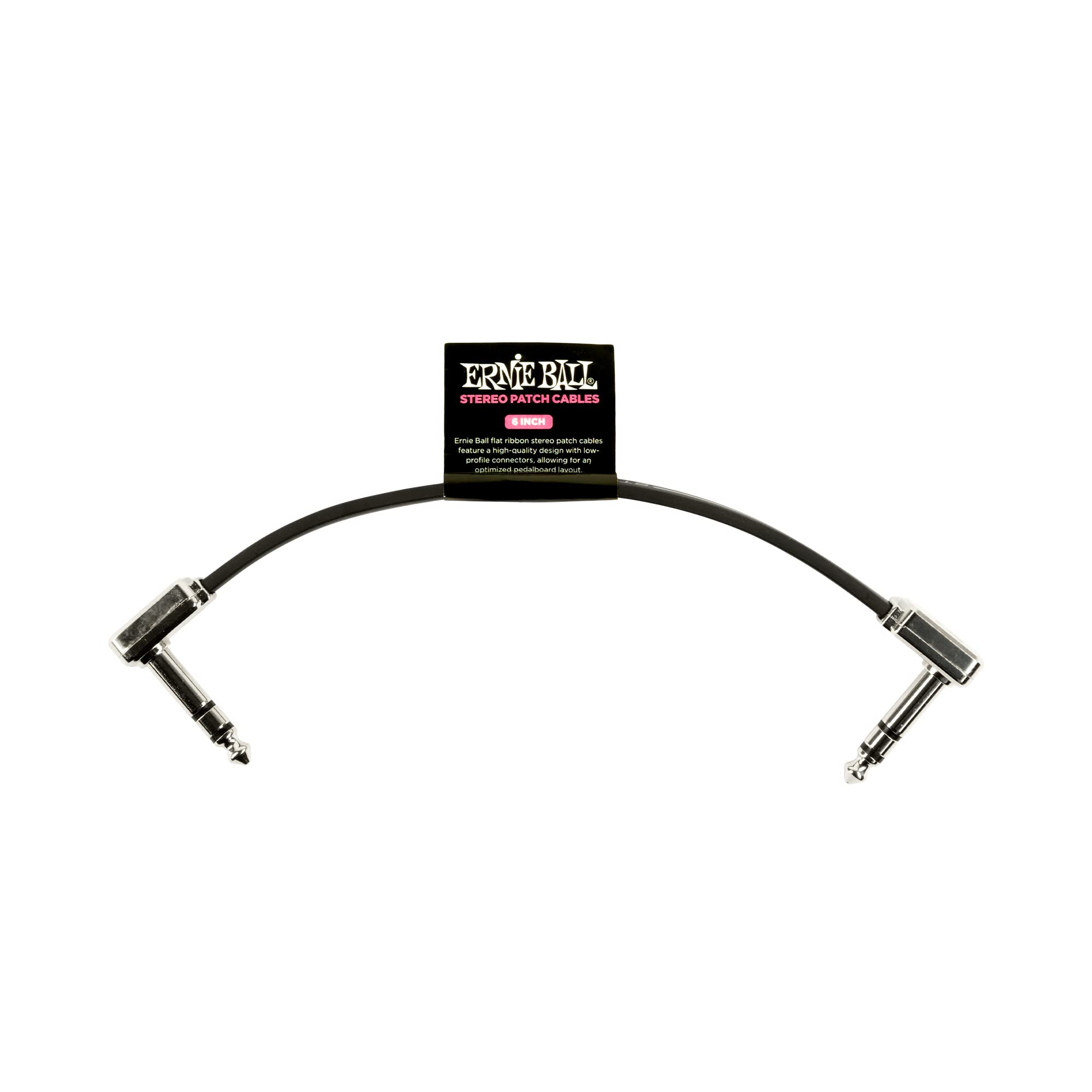 Ernie Ball Flat Ribbon Stereo Patch Cable, 6In, Black (P06408)