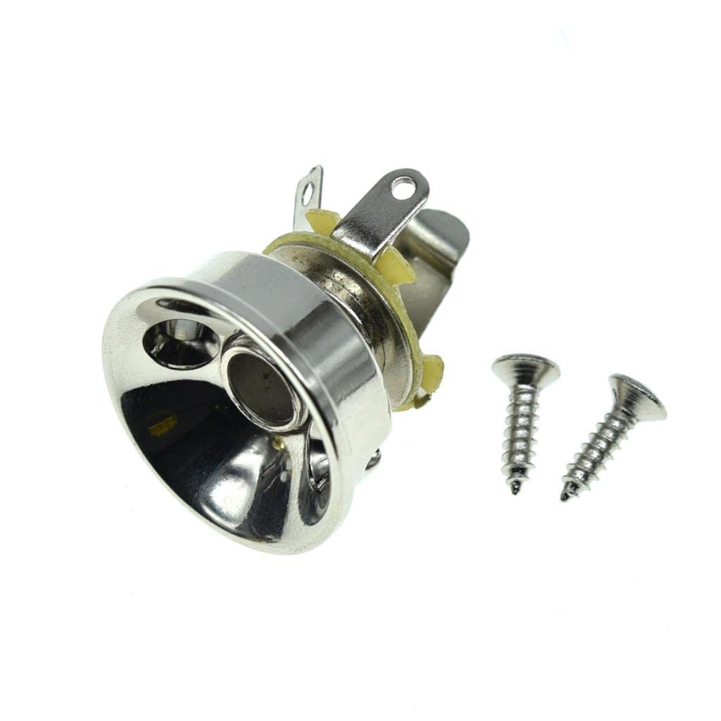 Dopro Nickel Electric Guitar Jackplate Metric Brass Electrosocket Jack Plate With Nickel Brass Mono Output Jack And Screws Fits
