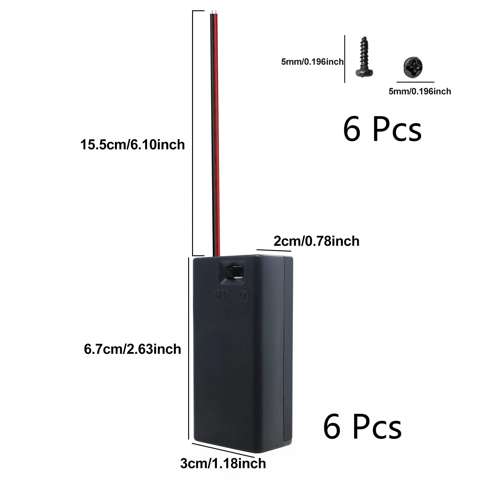 9V Battery Holder, 6 Pcs 9V Battery Case With On/Off Switch, 9V Battery Box, 9V Battery Holder With Leads, 9V Battery Box For 9V