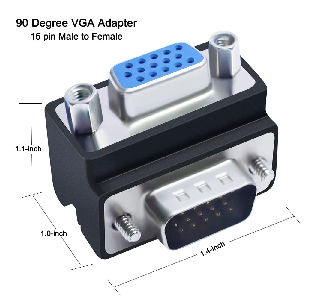 Dtech 90 Degree Vga Right Angle Adapter 15 Pin Male To Female Extension Converter Coupler