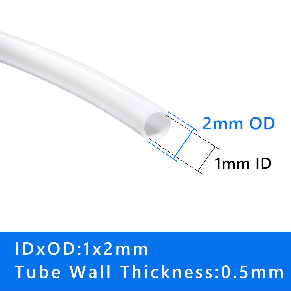 Quickun Ptfe Teflon Tubing Tube, 1Mm Id X 2Mm Od Teflon Tube For 3D Printer, 10Ft Length