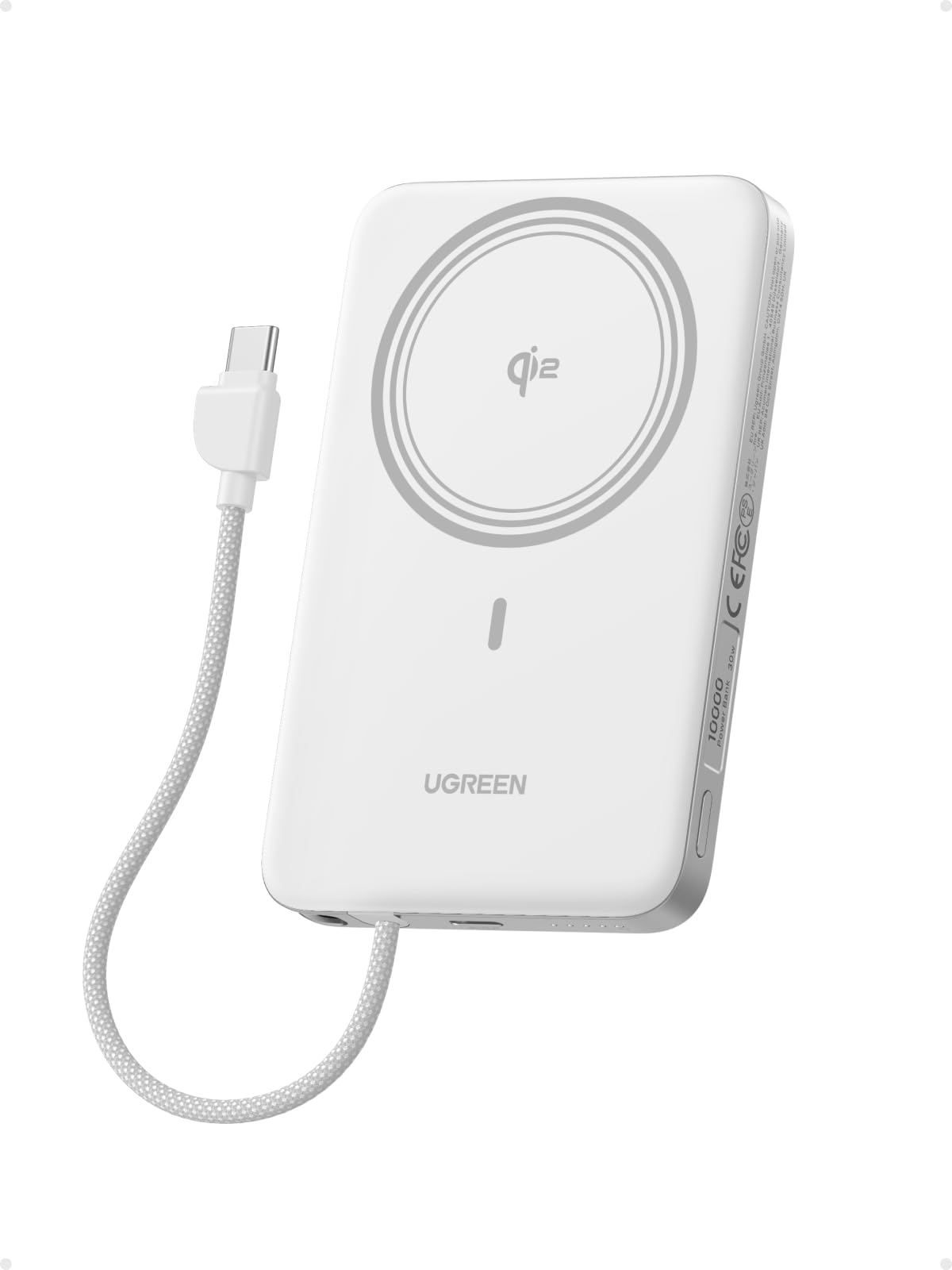 UGREEN Magflow Air 10000mAh Qi2 15W Wireless Power Bank Builtin Cable